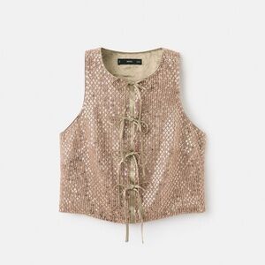 MANGO - Top with sequins and bow brown - S - Woman